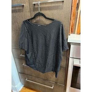Chicos Black White Stripe Short Sleeve Knit Top Blouse medium‎